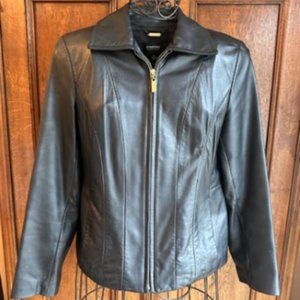 COMPANY by Ellen Tracy Black Women's Leather Jacket with Zip Front